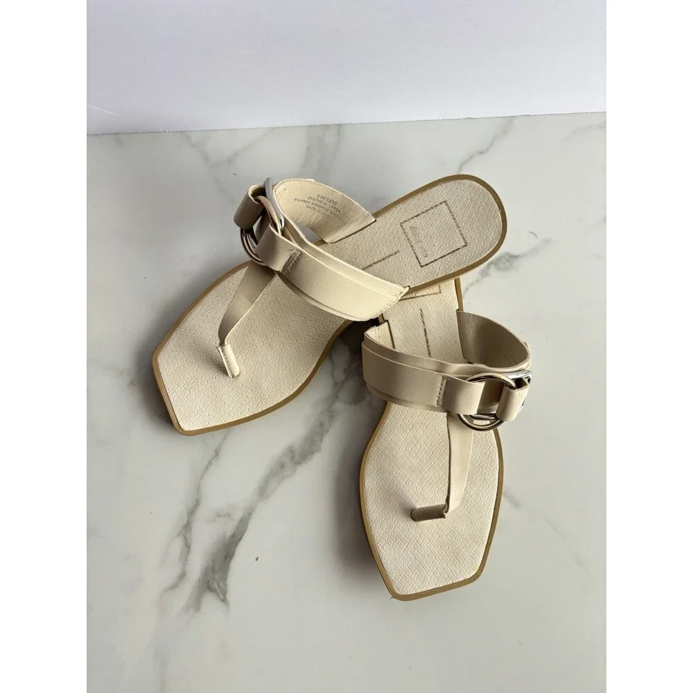 Dolce Vita Ilene Sandals Womens 8.5 Cream Off White Buckle Square Thong Slide